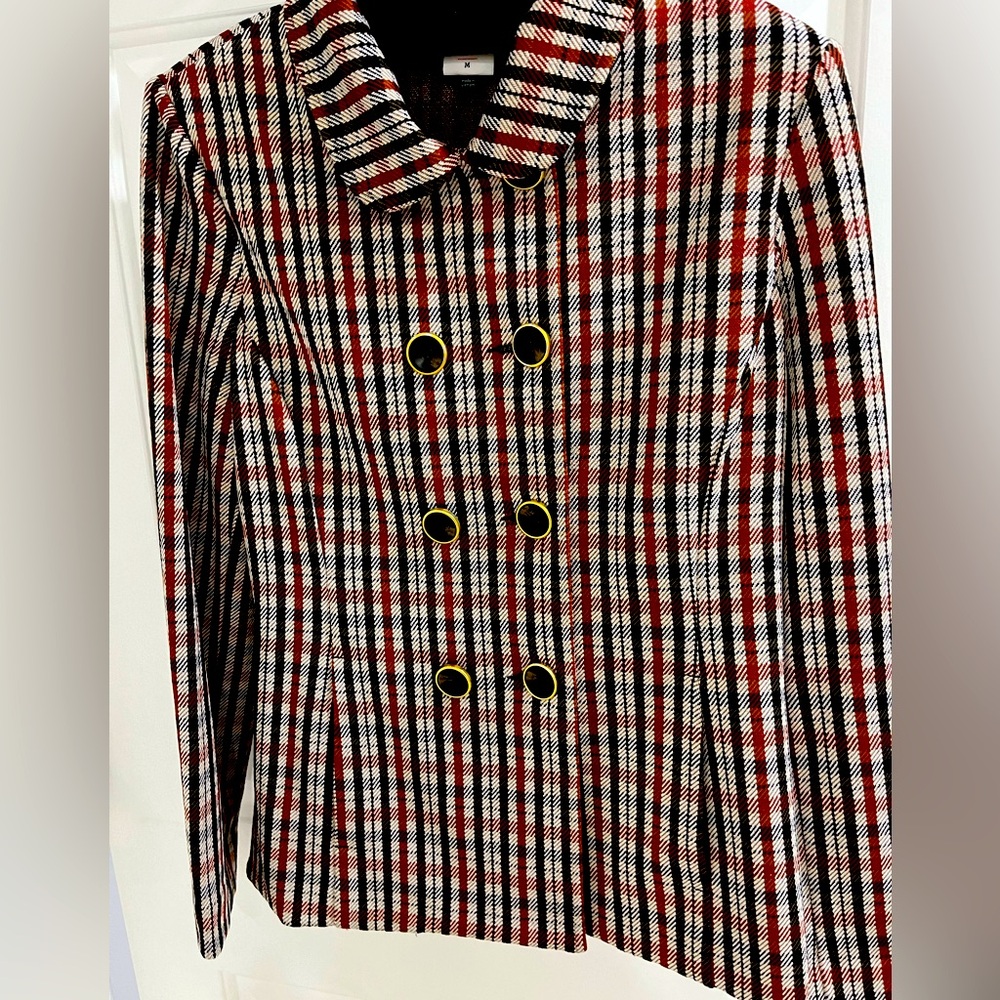CAbi Red Black White Plaid Double-Breasted Blazer